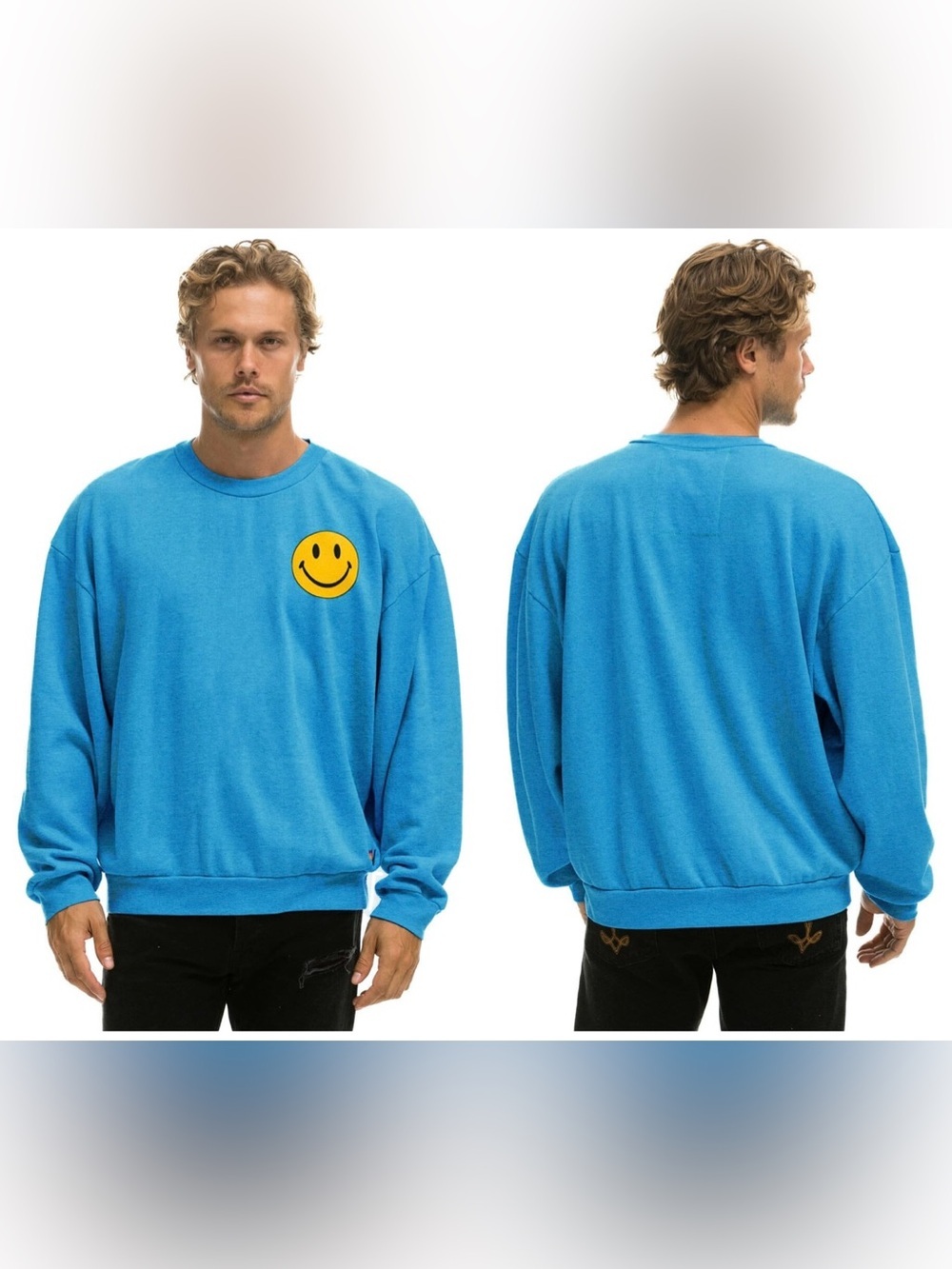 Aviator Nation SMILEY 2 RELAXED SWEATSHIRT OCEAN Unisex - Picture 3 of 13